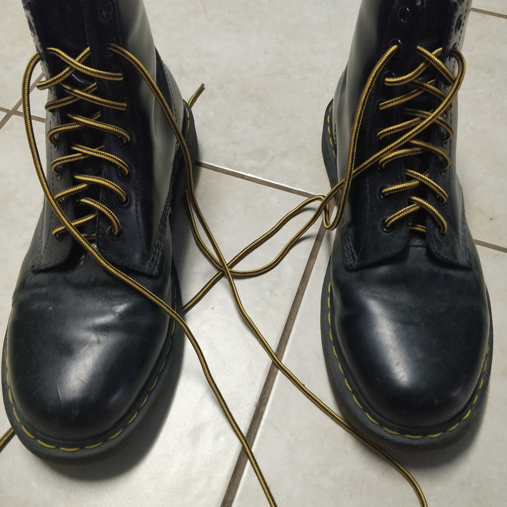 Black Leather Boots with Yellow Laces